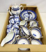 Booths 'Real Old Willow' pattern tea set for eight, twelve soup bowls,