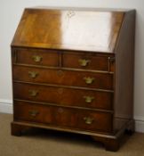Queen Anne style inlaid and cross banded walnut bureau, fall front enclosing fitted interior,