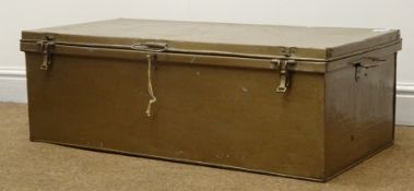 Mid 20th century metal trunk, hinged lid, carrying handles, W91cm, H31cm,