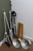 Pair of Photax Reflector 30 photographic lamps with adjustable tripod stands, another lamp,