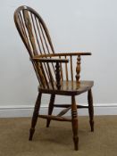 19th century elm and ash high back Windsor armchair, pierced splat and stick back,