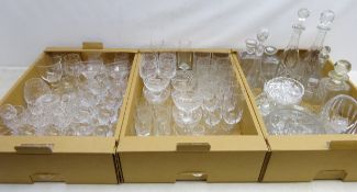 Quantity of cut glassware to include set of nine cut glass port glasses, six wine, champagne flutes,