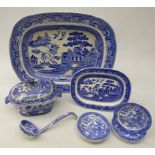 Collection of 19th century Willow pattern wares comprising six miniature plates,