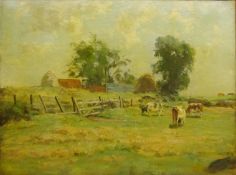 Cattle in Meadow, 19th/early 20th century oil on canvas, signed with initial A.C 45.5cm x 60.