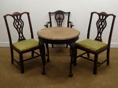 Chippendale style mahogany elbow chair, carved and pierced splat, upholstered seat,