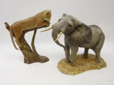 Two North Light limited edition ceramic resin models - Leopard on Fork sculpted by Sheila Black