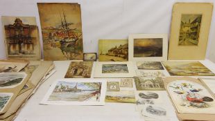 Collection of 19th century and later watercolours and engravings depicting seascapes, Landscapes,