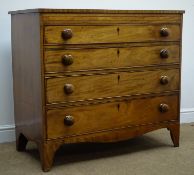 19th century inlaid mahogany chest, four graduating drawers with turned handles and cockbeading,