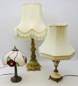 Tiffany style table lamp, ornate gilt metal & onyx style lamp and one other, with shades,