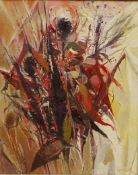 Abstract Still Life of Flowers, 20th century oil on board signed and dated 1961 by Denis Booth 49.