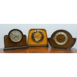 Mid-century Smiths walnut and maple mantel clock,