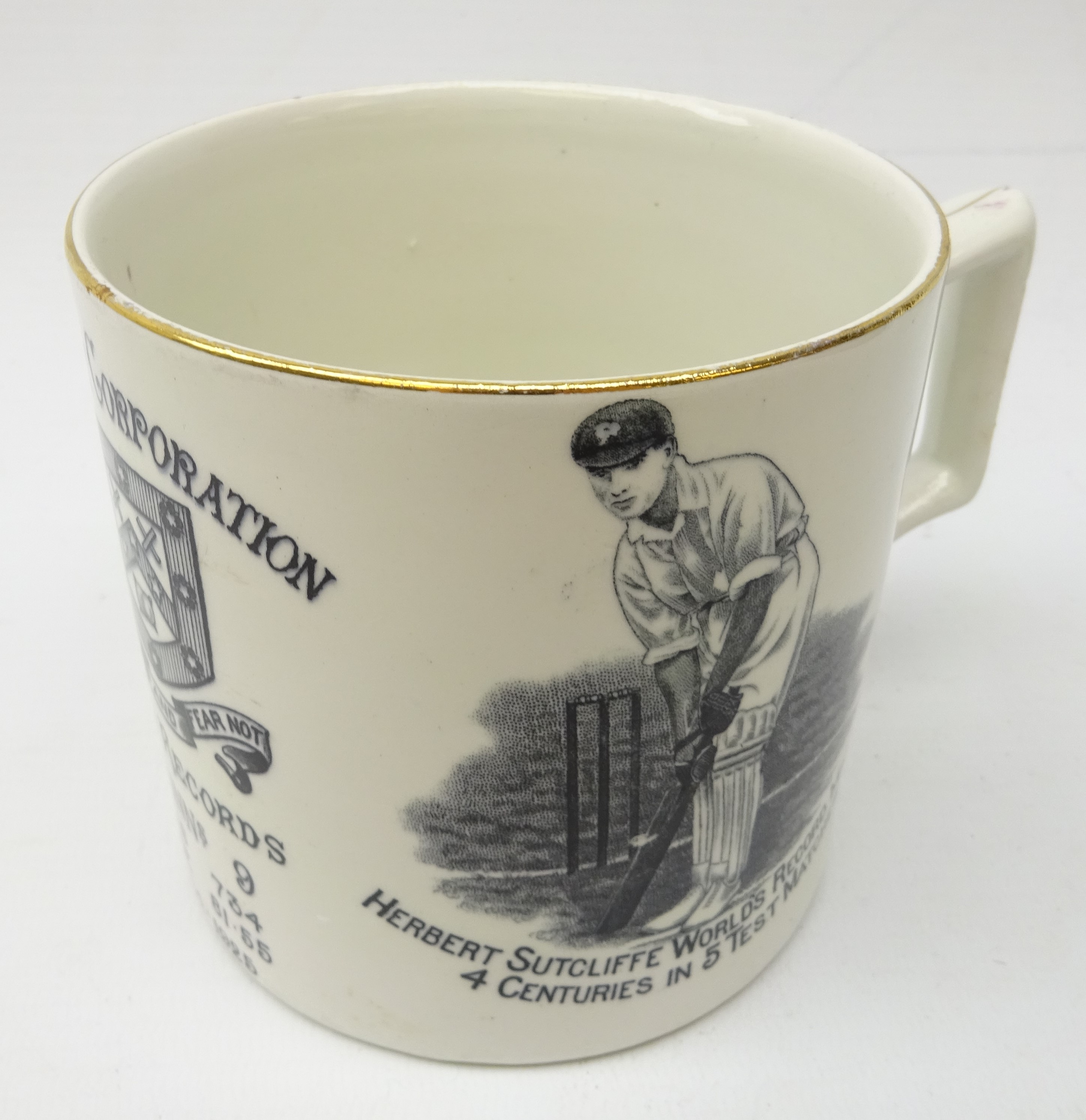 Cricket - Pudsey Corporation Commemorative transfer printed mug for 'Herbert Sutcliffe World Record - Image 2 of 5