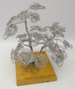 'Growing Together' twisted wire Tree sculpture hand made without glue or solder, on wooden base,