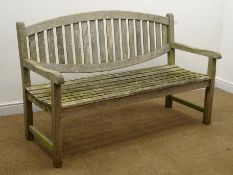 Wooden garden bench (W151cm) with four folding chairs (W55cm) and table (W147cm, H74cm,