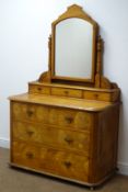 Victorian ash dressing chest, arched bevel edge mirror, three trinket and three long drawers,