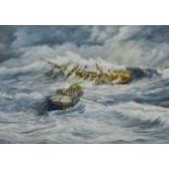 Lifeboat on a Rescue in Stormy Seas, 20th century oil on board signed by K.