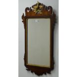 Chippendale style mahogany framed mirror, carved gilt 'HoHo' bird, W44cm,