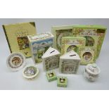 Royal Doulton Brambly Hedge ceramics - The Plan & Summer plates, Poppy's Babies trinket box,