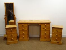 Solid pine twin pedestal dressing table,eight drawers, plinth base (W129cm, H80cm,