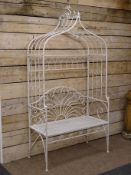 Milk white wrought metal arbor bench, W122cm,