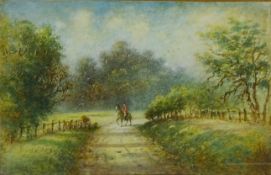 Huntsman on a Country Lane, watercolour with scratching out,