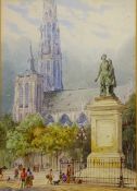 'A Belgian Cathedral', 19th century watercolour monogrammed H* S*,