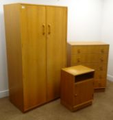 G-Plan light oak double wardrobe, two doors enclosing fitted interior, plinth base (W92cm, H168cm,