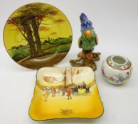 Royal Doulton 'Woodlands' series ware plate and 'Coaching Days' square dish,