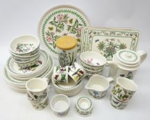 Portmeirion Botanic Garden tea set for six, seven dinner plates, five side plates, storage jar,