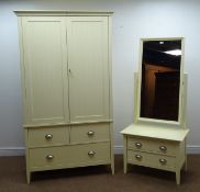 John Lewis cream painted double wardrobe, moulded cornice, two doors enclosing hanging rail,
