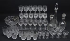 Suite of Stuart crystal; six tumblers, six wine, seven sherry and six champagne bowls,