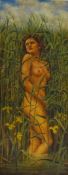 Nude Lady Amongst the Crops, 20th century oil on canvas unsigned 49.5cm x 19.