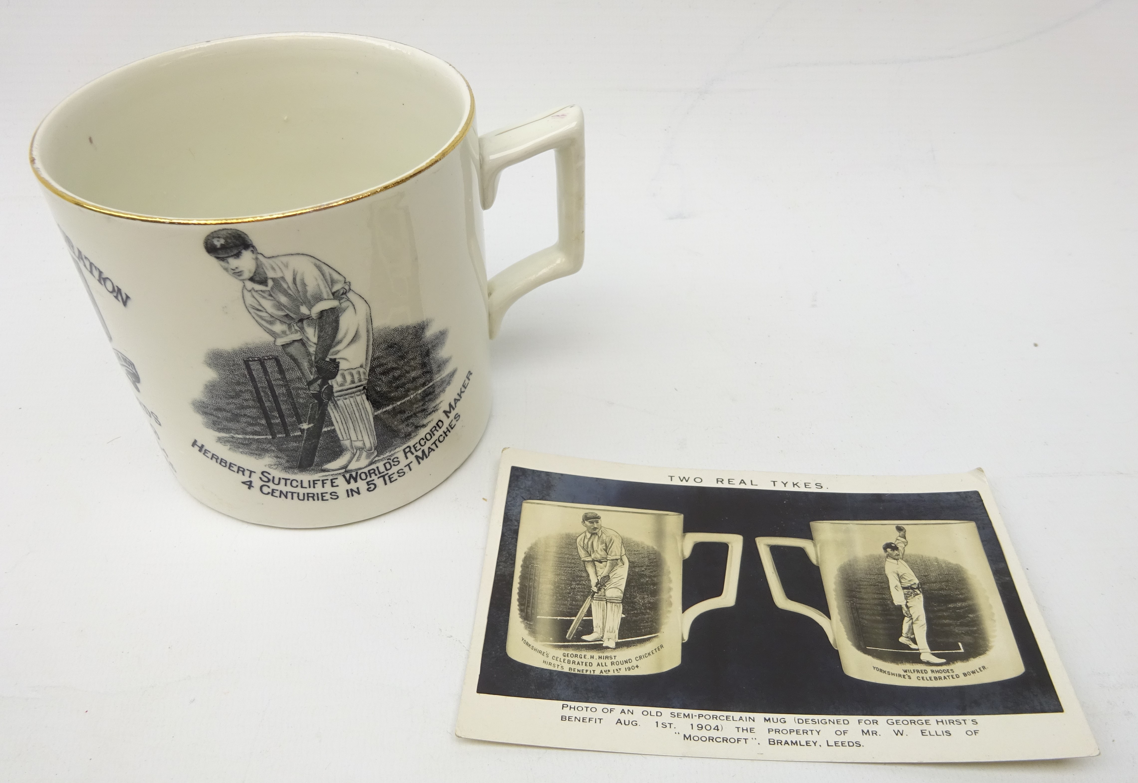 Cricket - Pudsey Corporation Commemorative transfer printed mug for 'Herbert Sutcliffe World Record