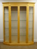 Maple and inlaid birdseye maple display cabinet, projecting cornice,