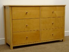 Light beech chest of six drawers, W120cm, H77cm,