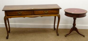 Regency style mahogany side table, moulded top, two drawers, cabriole legs with pad feet (W132cm,