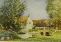 Farmstead by the River, watercolour signed and dated 1918 by William Tatton Winter (1855-1928),