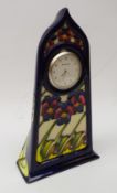 Moorcroft 'Dames Pansy' pattern mantle clock,
