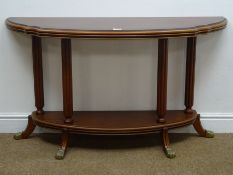 Reproduction mahogany Demi lune console table, moulded top,