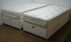 Pair Harrisons 3' single divan beds, with 'Bed Tailor Quartz 3000 mattress', W91cm, H62cm,