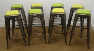 Eight aluminium framed bar stools, leatherette seats,
