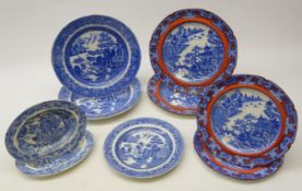 Collection of early 19th century Pearlware, decorated in the Willow pattern,