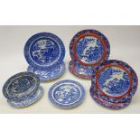 Collection of early 19th century Pearlware, decorated in the Willow pattern,