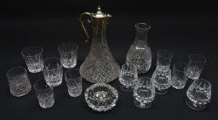 Waterford crystal carafe and Alana pattern tumbler, set of four crystal brandy glasses,