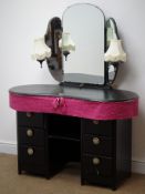 Mid 20th century kidney shaped painted dressing table, raised three piece mirror back, six drawers,
