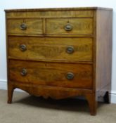 19th century bow fronted cross banded mahogany chest, two short and two long drawers,