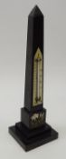 Victorian Ashford type Pietra dura black marble obelisk thermometer inlaid with flowers with ivory