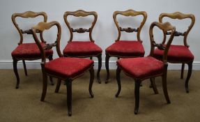 Set of six William IV rosewood balloon back chairs, shaped cresting rail, upholstered seat,