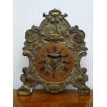 19th century German strut or bracket clock with alarm, Rococo embossed brass front,