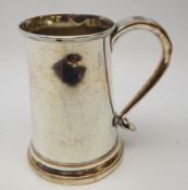 William IV Old Sheffield plate tankard, scroll handle with thumb-piece,